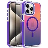 MOWIME Magnetic Case for iPhone 15 Pro Max [Compatible with Magsafe] [Cute Fashion Fluorescent Design] [1 Screen Protector] Slim Translucent Matte Case for iPhone 15 Pro Max 6.7" 2023, Purple