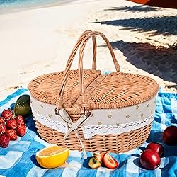 Wicker Picnic Basket with Removable Liner Empty