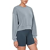 ODODOS Modal Soft Long Sleeve Cropped Sweatshirts for Women Oversized Crew Neck Pullover Crop Top