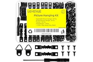 UEHENUE 251Pcs Picture Hanging Kit, Include 50 Sawtooth Picture Hangers, 50 D Rings, 150 Screws and Screwdriver, Heavy Duty P