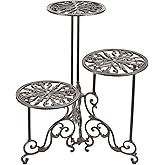 Sungmor Heavy Duty Cast Iron Plant stand, 3 Tier Foldable Metal Plant Shelf, 24in Tall Vintage Flower Pot Holder Indoor Outdo