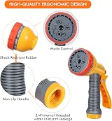 BABADU Garden Hose Spray Gun - 10 Patterns, Anti-Leaking Nozzle, Orange-Yellow view 4