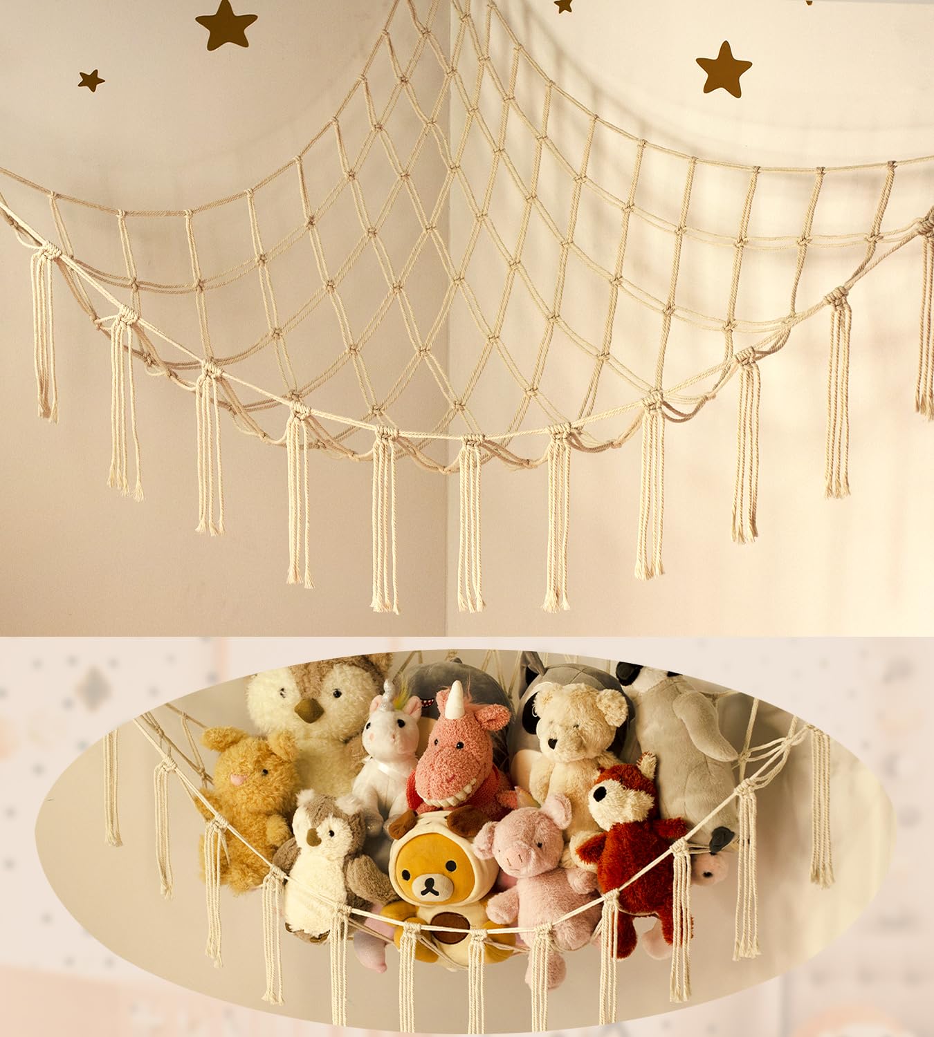 mirolam Teddy Hammock - Cuddly Toy Storage Hammock for Stuffed Animals - Teddy Bear Hanging Toy Storage - Soft Plush Toy Storage Net - Nursery Preppy Room Decor for Girls Bedroom