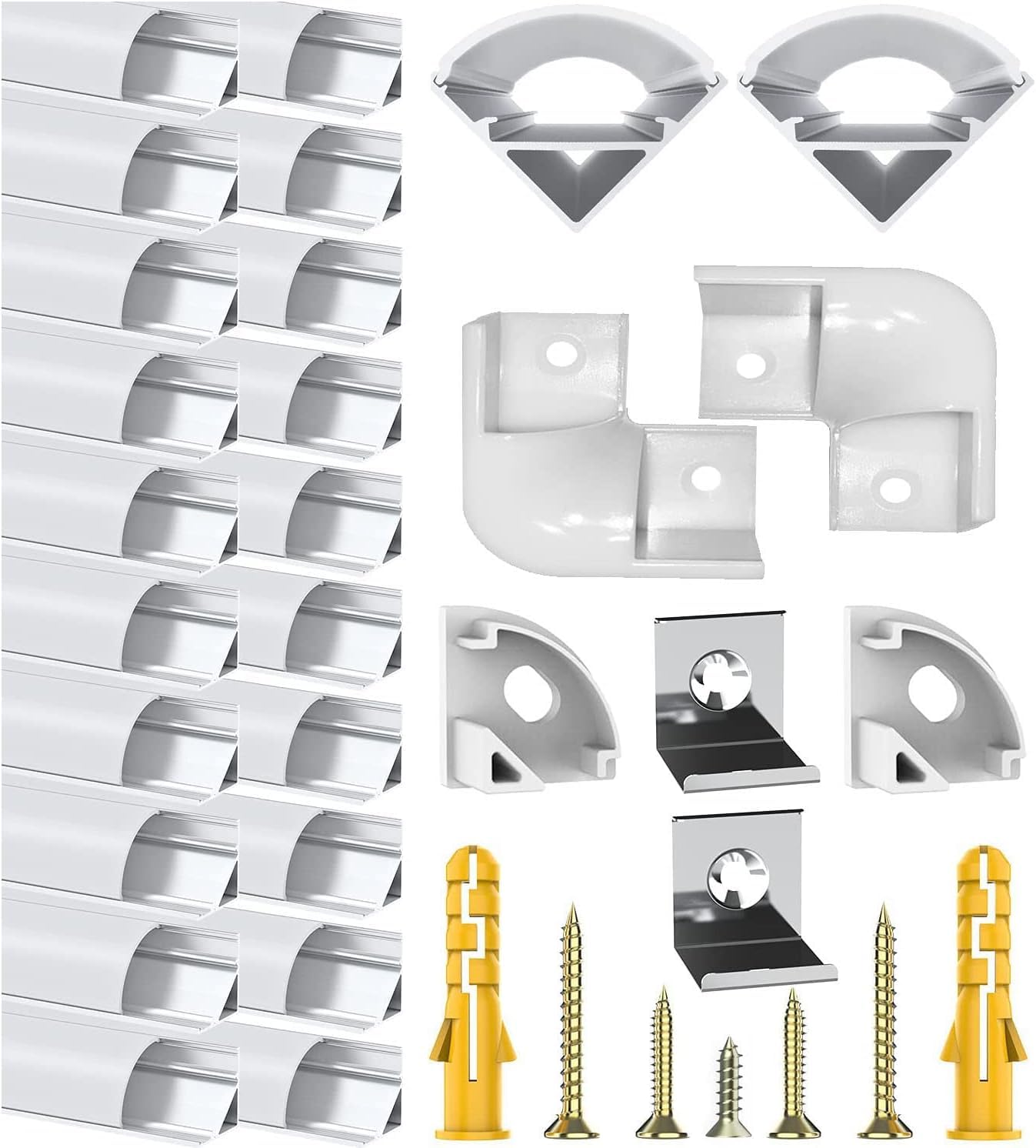 Chesbung 20 Pack 1Meter/3.3ft V Shape Led Aluminum Channel, Led Aluminum Profile with Cover, LED Channels and Diffusers with End Caps, Mounting Clips and 90 Degree Corner Connectors