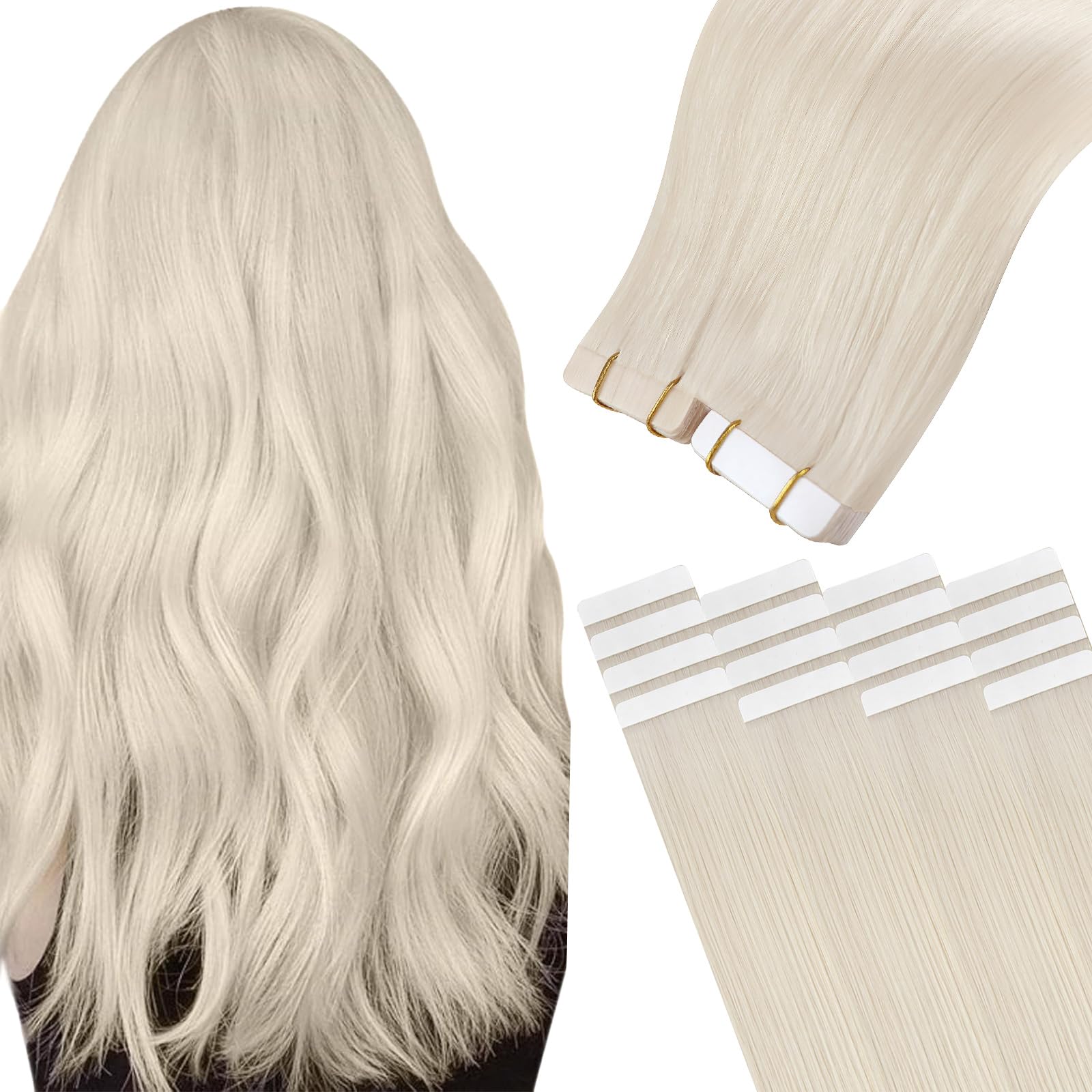 Easyouth Blonde Tape in Hair Extensions Human Hair Tape in Extensions White Blonde Tape in Real Hair Extensions Tape in Blonde Hair 12 Inch 30g 20Pcs — image 1