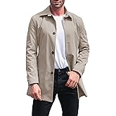 Makkrom Mens Trench Coat Single Breasted Casual Spread Collar Windbreak Jacket Long Classic Business Overcoat