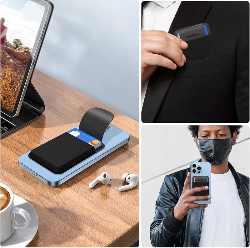 Magnetische Handy Kartenhalter für MagSafe Wallet, Magnetic Card Holder Wallet Kompatibel mit iPhone 18 Pro Max/18 Pro/17/Air/16/15/14/13/12 Series, zur Aufbewahrung von 1-5 Karten, mit Flap