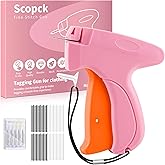 Stitch Gun for Clothes - Handheld Stitch Gun Quick Clothing Fixer - Tagging Gun - Includes 6 Needle, 1000 Black Fasteners & 1000 White Fasteners (Pink/Orange)