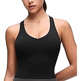CRZ YOGA Butterluxe V Neck Crop Tank Tops for Women - Racerback Wireless Padded Yoga Longline Sports Bra