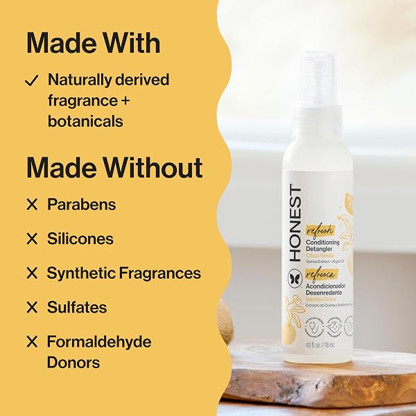 THE HONEST COMPANY CONDITIONING HAIR DETANGLER 3-PACK LEAVE-IN CONDITIONER AND FORTIFYING SPRAY, TEAR FREE CRUELTY-FREE, HYPOALLERGENIC, CITRUS VANILLA REFRESH, 4 FL OZ, PACK OF 3