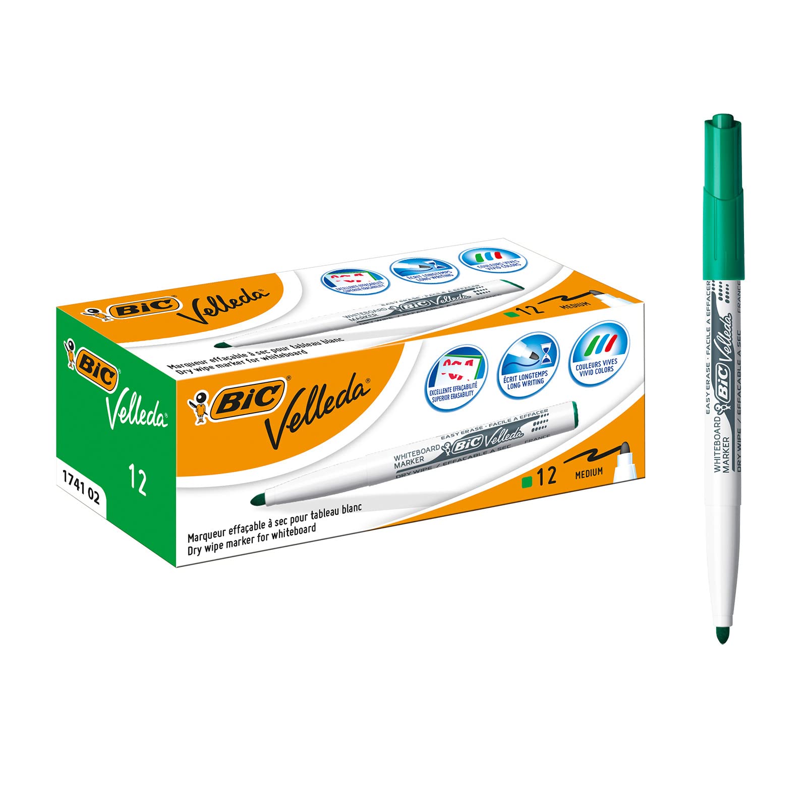 BIC Velleda 1741 Whiteboard Pens - Green, Box of 12