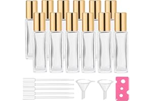 wifreo 12Pcs 10ml Glass Roll On Bottle for Essential Oils, Eco-friendly Refillable Clear Perfume Sample Bottles with Stainless Steel Roller Ball - Portable & Practical