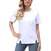RightPerson Women's Casual Loose Short Sleeve Crewneck T-Shirts Solid Color Basic Summer Cotton Tops