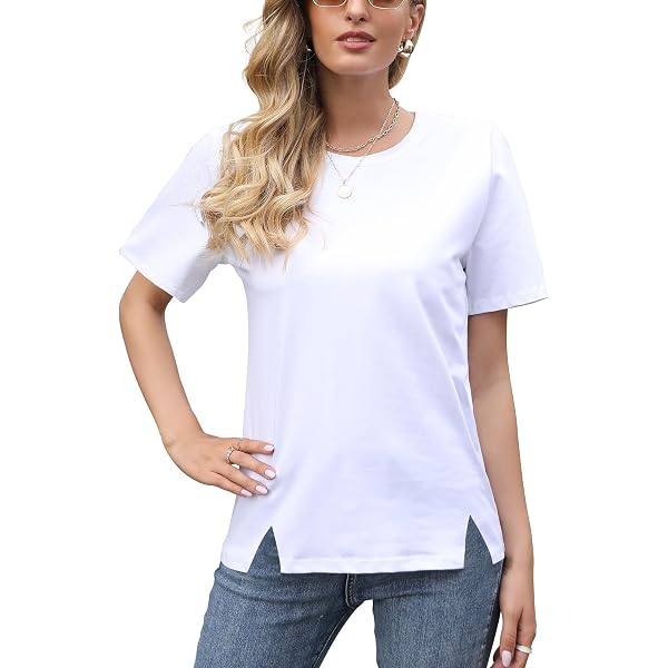 Women's Summer T-Shirt - V-Neck Short Sleeve Curved Hem Tee In Purple (Size XL)