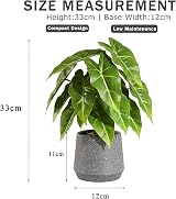 LUWENER Fake Plant Sea Taro Leaves in Grey Pot 13 Inches Tall view 2