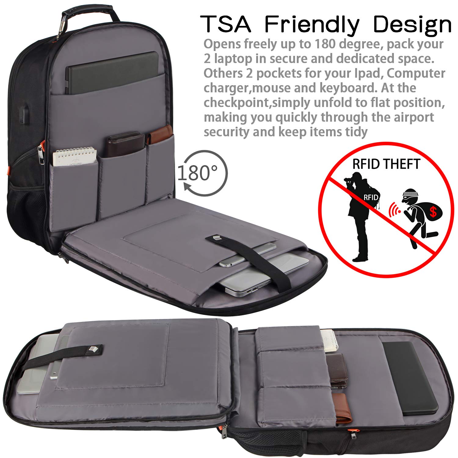 Travel Laptop Backpack,Extra Large 18.4 inch Gaming Laptop Backpacks with USB Charging Port,Big Capacity TSA Friendly RFID Anti Theft Pocket Durable College unisex Heavy Duty Computerbag