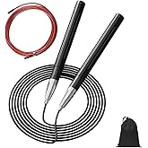CRHOEIQ Speed Jump Rope for Men Women, Fitness Skipping Rope with Aluminium Handle and 2 Ropes, Self-Locking Design Adjustable Jumping Rope for Adult Workout Boxing