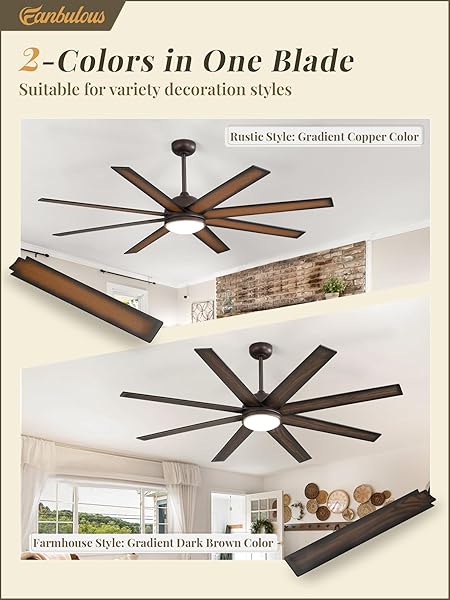 FANBULOUS 65 INCH CEILING FANS WITH LIGHTS AND REMOTE, BRONZE INDOOR/OUTDOOR CEILING FAN WITH QUIET REVERSIBLE DC MOTOR, 6 SPEEDS, 3CCT, 8 BLADES LARGE CEILING FAN FOR LIVING ROOM BEDROOM PATIO