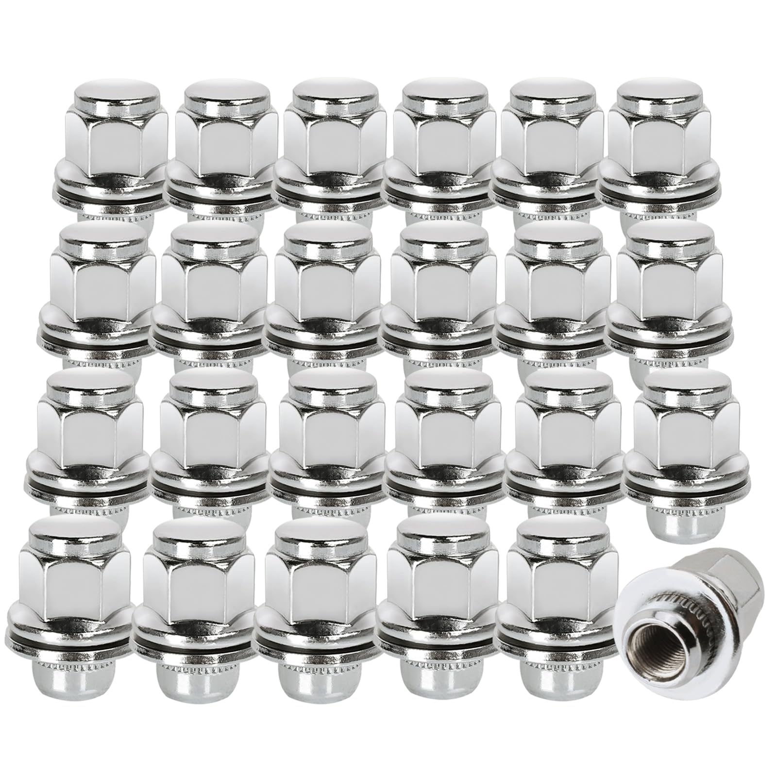 Photo 1 of M12x1.25 Lug Nuts with Mag Flat Seat 24 pcs 13/16" 21mm Hex 1.46x1.18 Chrome Compatible with Frontier NP300 Titan (Non XD)