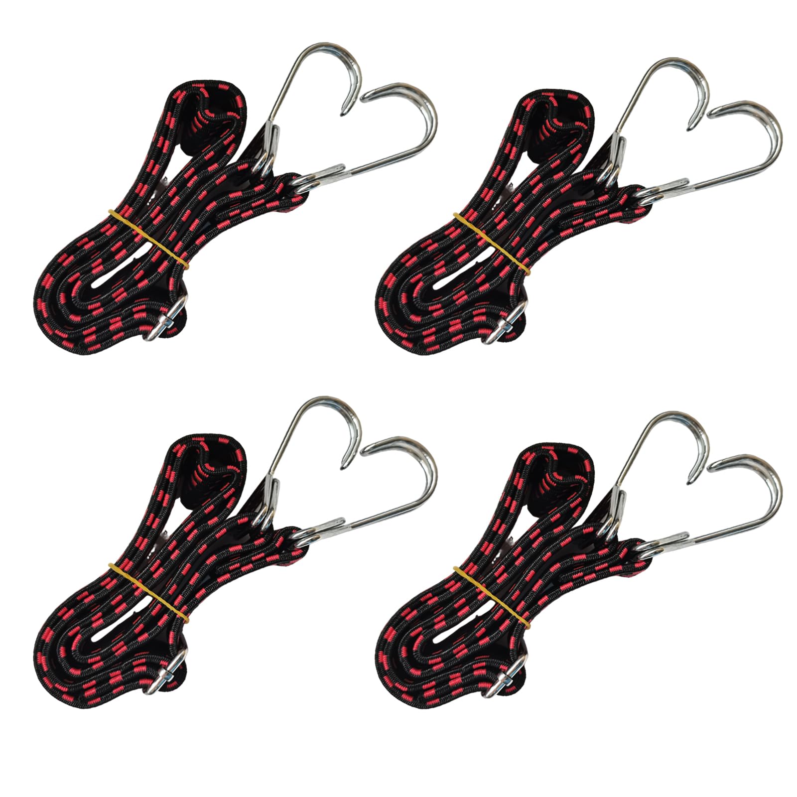 EZZLife Bungee Cords with Hooks, 4 Pack 39in/1m Adjustable Flat Elastic Luggage Bungee Straps for Camping Bicycle Car Van (Red, 1M)