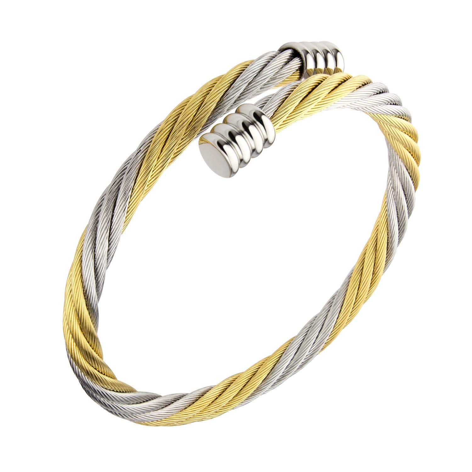 555Jewelry 2 Tone Adjustable Twisted Cable Bracelets for Women, Wire Bracelets For Women, Wire Bangle Bracelet, Cable Bracelet for Women, Silver & Gold — image 1
