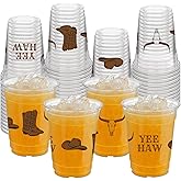 HYMENEX 50Pcs Western Cowboy Plastic Cups, 12 oz Brown Cowboy Party Cups for Preppy Party Decoration Western Birthday Party Supplies