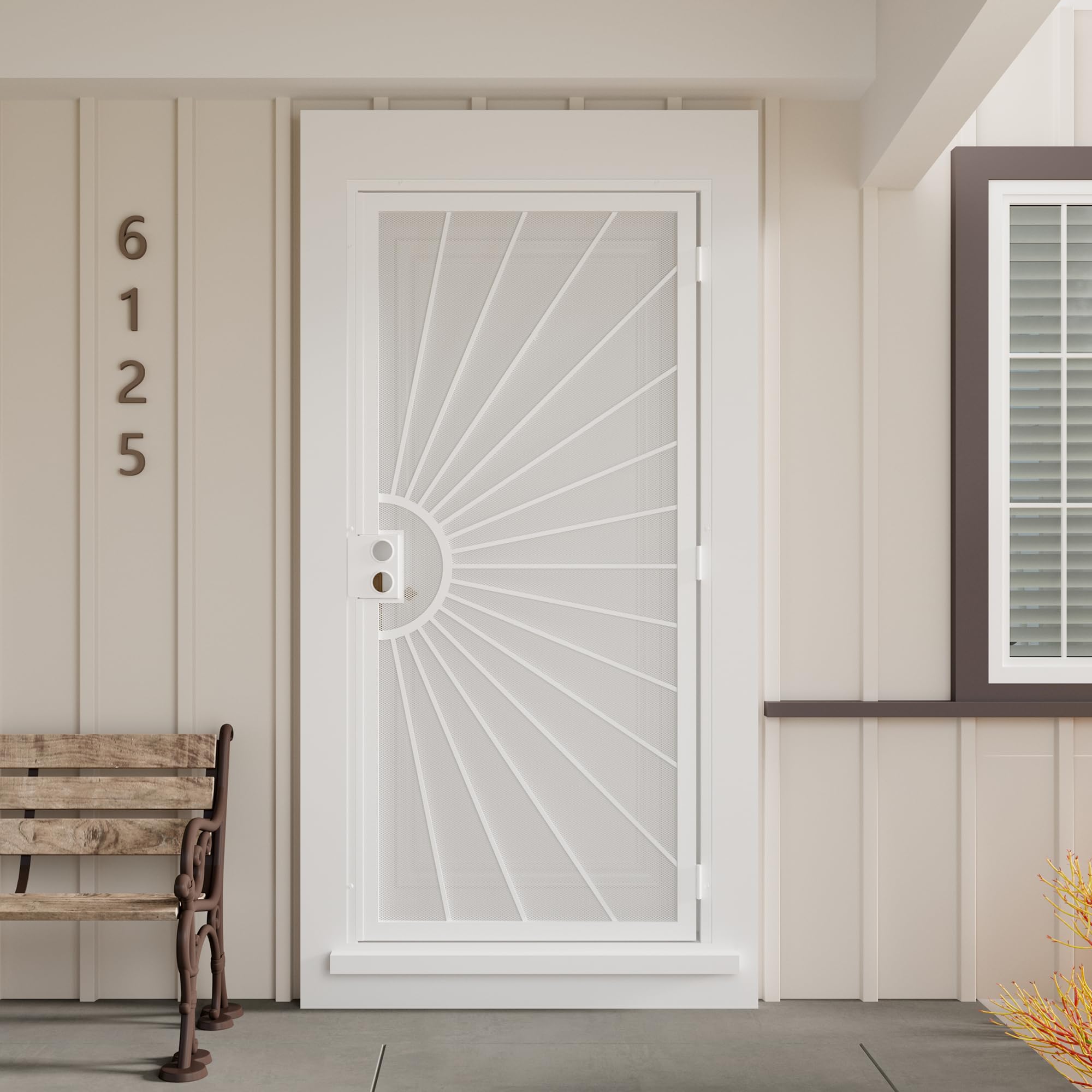 Photo 1 of ***UPDATED 5/3*** JUBEST 36 in. x 80 in. Security Door, Exterior Front Entry Door, Outswing Steel Security Door with Perforated Metal Screen, Powder Coated White, Lock Not Include