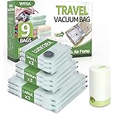 Vacuum Bags for Travel with Rechargeable air Pump, 9 Packs of 3 Sizes Vacuum Seal Bags for Clothing (9 Combo Set)