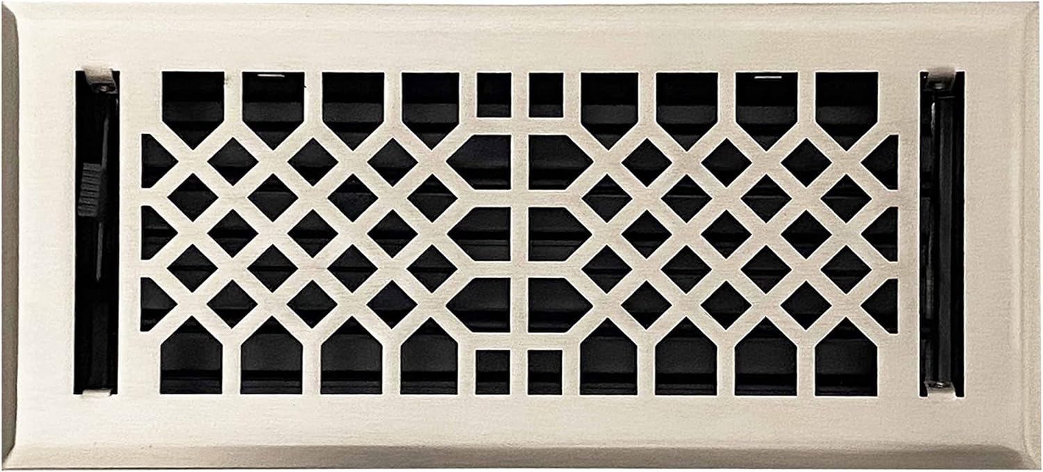Registers, Grilles & Vents - Empire Register Co, Vent Cover - 4x10 inch, Antique Style Design, Brushed Nickel Finish, Heavy Duty Floor Vent Covers, Metal Damper Attached. Vent Covers for Home Floor only.