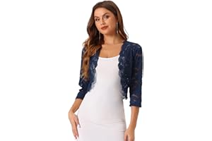 Allegra K Women's Elegant 3/4 Sleeve Sheer Floral Lace Shrug Top