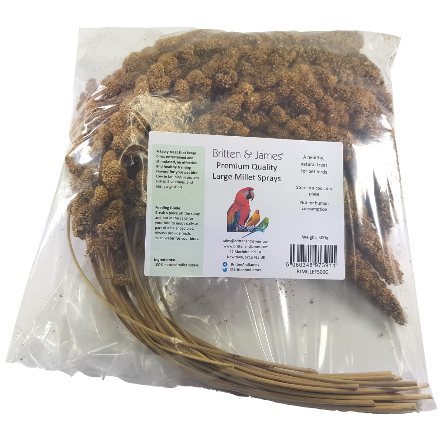 Britten & James Premium Quality Large 10 inch Millet Sprays for Birds (Approx 500g). Treat your birds to a healthy, stimulating, natural, low fat treat
