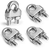 Jamiikury 4pcs M6 Wire Rope Clamp, 1/4 inch Cable Clamps Stainless Steel Wire Rope Clips