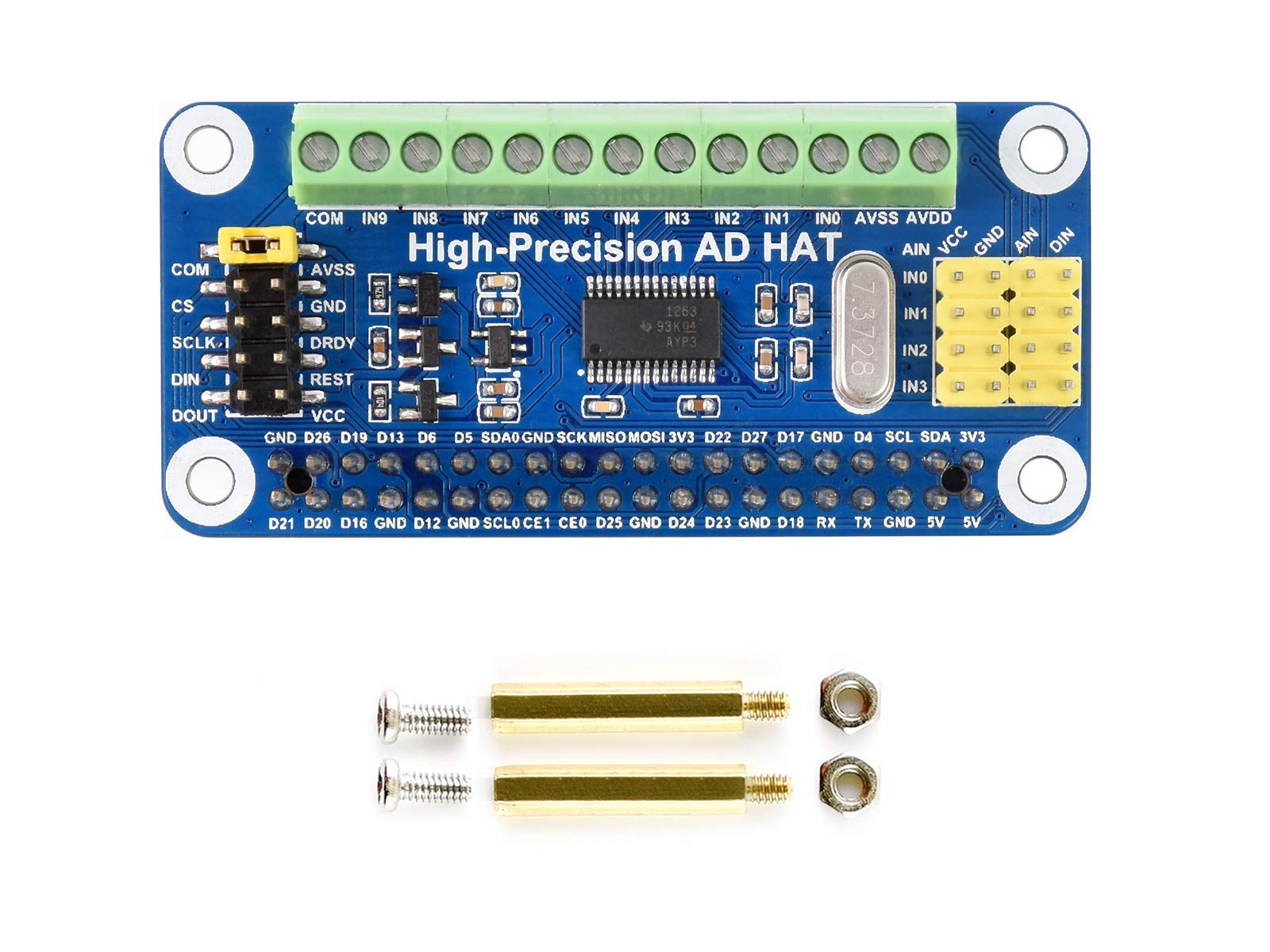 Waveshare High-Precision AD HAT For Raspberry Pi/Jetson Nano with ADS1263 Onboard 10-Ch 32-Bit Support ADC AD Input Headers for Analog Sensor Module and AD Input Screw Terminal for Analog Signal