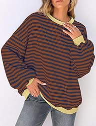 UEU Women Oversized Crewneck Sweatshirt Striped