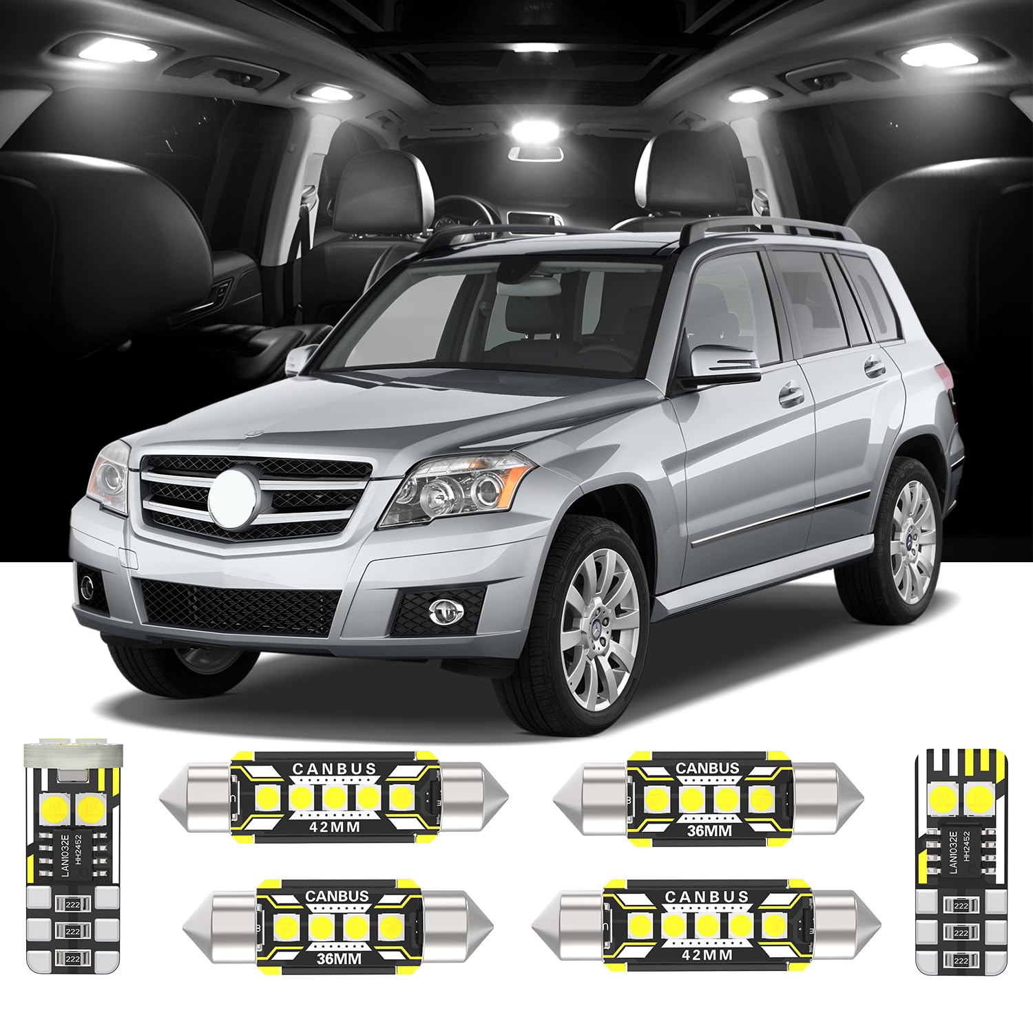 Photo 1 of 16 Pieces Interior LED Lights Replacement for Mercedes Benz GLK-Class X204 2008-2015 White LED Interior Bulb with Install Tool