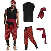 MOFOVELY Mens 4 Pcs Pirate Costume Outfit Medieval Renaissance Costume Halloween Viking Costume