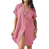 AUZURE Women Swimsuit Coverup Shirts Button Down Bathing Suit Cover Up Beachwear Blouse Dresses Top for Poolside Beach Travel