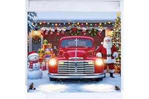Garage Door Christmas Decorations: 7x8ft Santa Claus & Vintage Car Holiday Door Cover Banner Large Christmas Holiday Backdrop