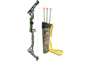 NKOK Realtree Jr. Compound Bow Set; PVC Tipped Suction Cup Arrows Can Be Propelled Up to 40 Feet; 3 Arrows and Target; Red LED Scope; Age 6+