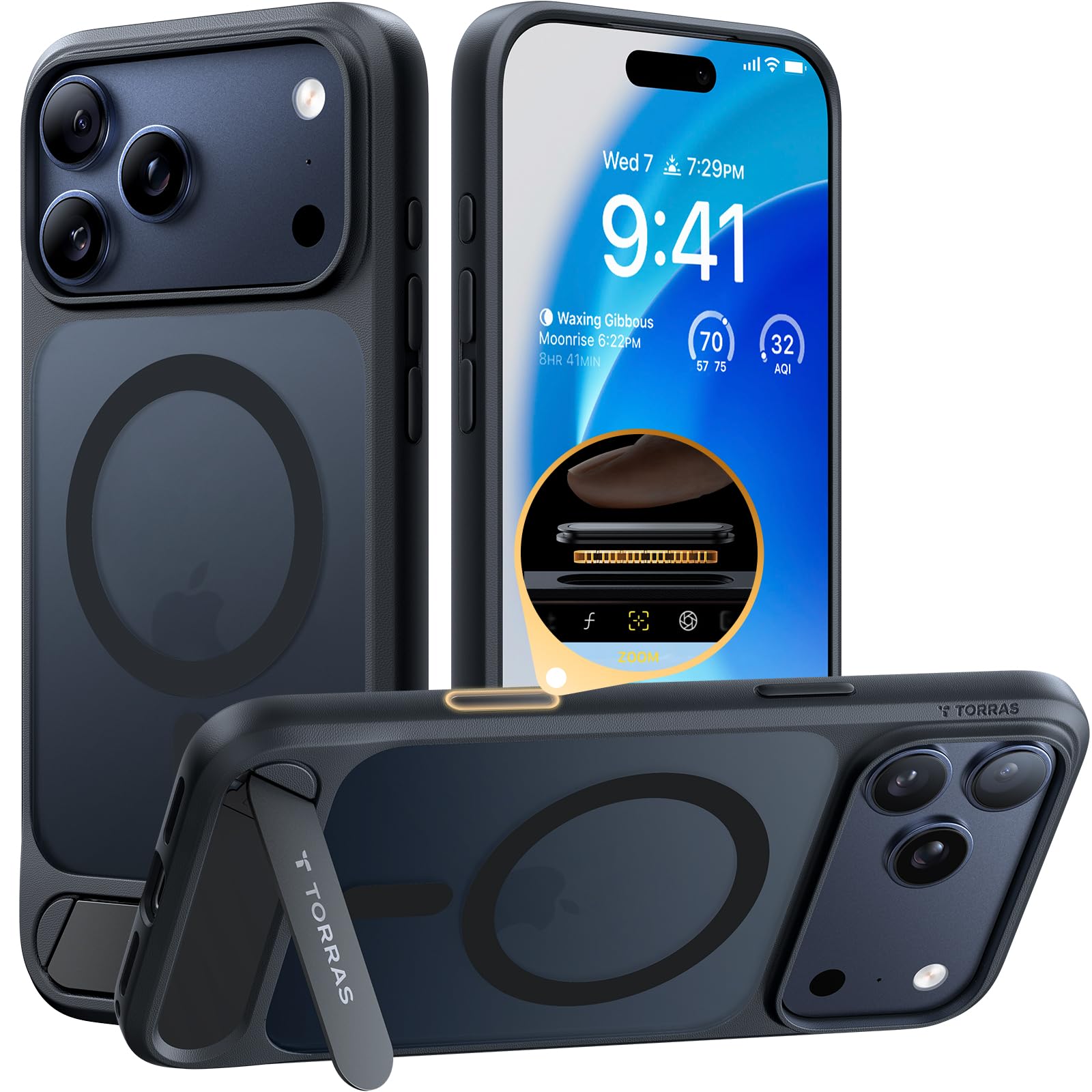 Photo 1 of TORRAS Strong Magnetic & Seamless Stand for iPhone 17 Pro Max Case, Fit for MagSafe, Military Grade Drop Protection, Sturdy Adjustable Kickstand Slim for iPhone 17 Pro Max Case Translucent Matte Black