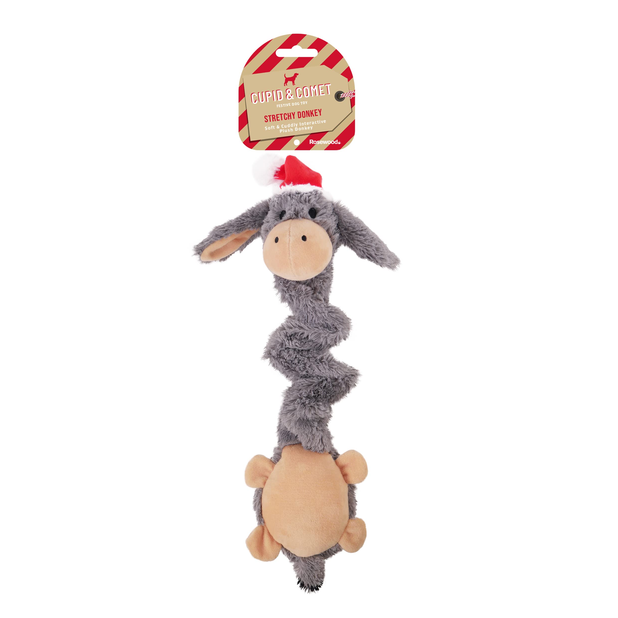 Rosewood Festive Strechy and Squeaky, Interactive Donkey Dog Toy, 44 x 18 x 9cm