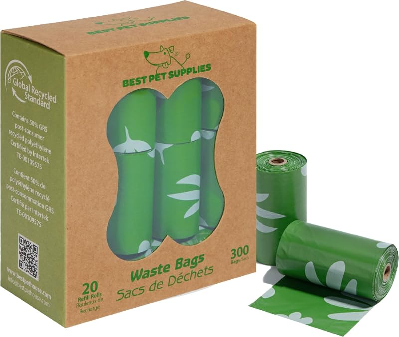Sacos para cocó de cão, 50% de conteúdo reciclado pós-consumo, sacos de lixo para cães em rolos, cabe para todos os suportes de sacos para fezes
