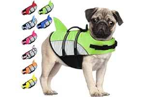 ALAGIRLS Dog Shark Life Jacket for Swimming Boating Pool, Reflective Cat Life Jackets Small Dog Swim Safety Life Vest with Handle, Puppy Water Flotation Vest, Upgraded-Green S