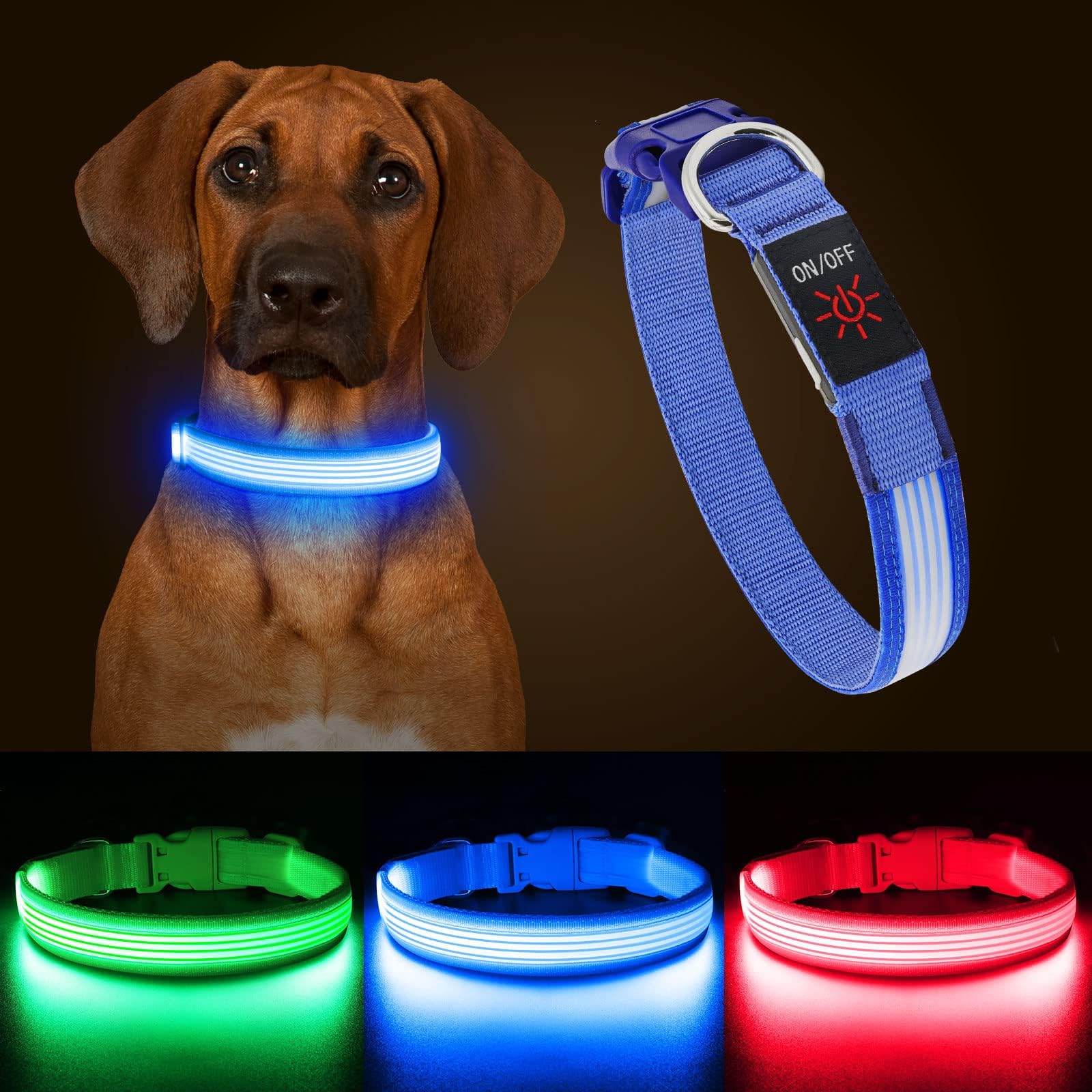 YFbrite Light up Dog Collar, USB Rechargeable LED Pet Collar, Flashing Night Visibility Neckwear, Adjustable Reflective Collar Glow in the Dark for Safety Glowing (Design 2-Blue, Small)