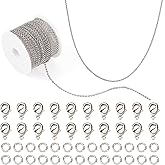 PH PandaHall White Gold Plated Rolo Chains 16.4 Feet Brass O Link Chains Platinum Soldered Jewelry Chains with Jump Rings Lobster Claw Clasps for Bracelet Necklace Jewelry Making