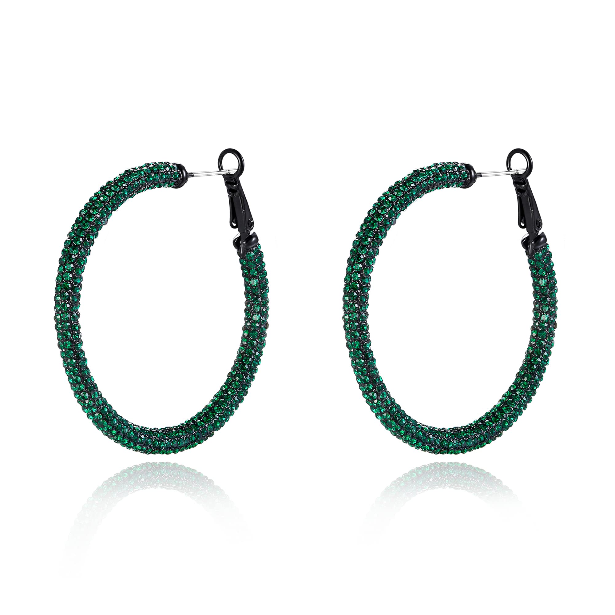 EVER FAITH Rhinestone Hoop Earrings for Women Girls, Sparkly Crystal Large Circle Pierced Hoop Earrings Green