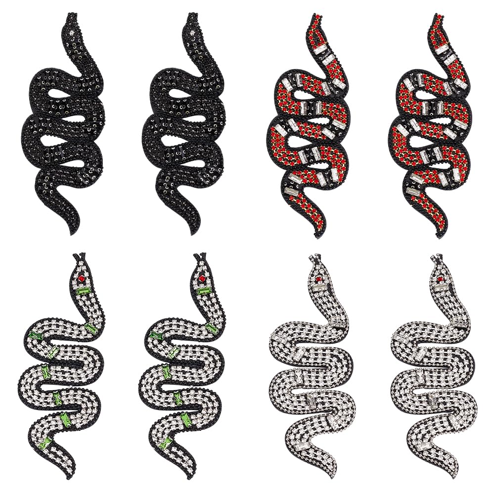 INFUNLY 8PCS Snake Beaded Patches Sew on Snake Patches for Clothes Rhinestone Snake Bead Patches Handmade Crystal Snake Applique for DIY Dress Suit Jacket Hat Handbag Shoes Clothes Bags Decoration