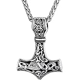 Bestyle Vintage Hammer Necklace for Men Boys Stainless Steel Hammer Mjolnir Pendant Powerful Rune Amulet Noridc Jewelry Gift for Viking Lover-Gift Packaged