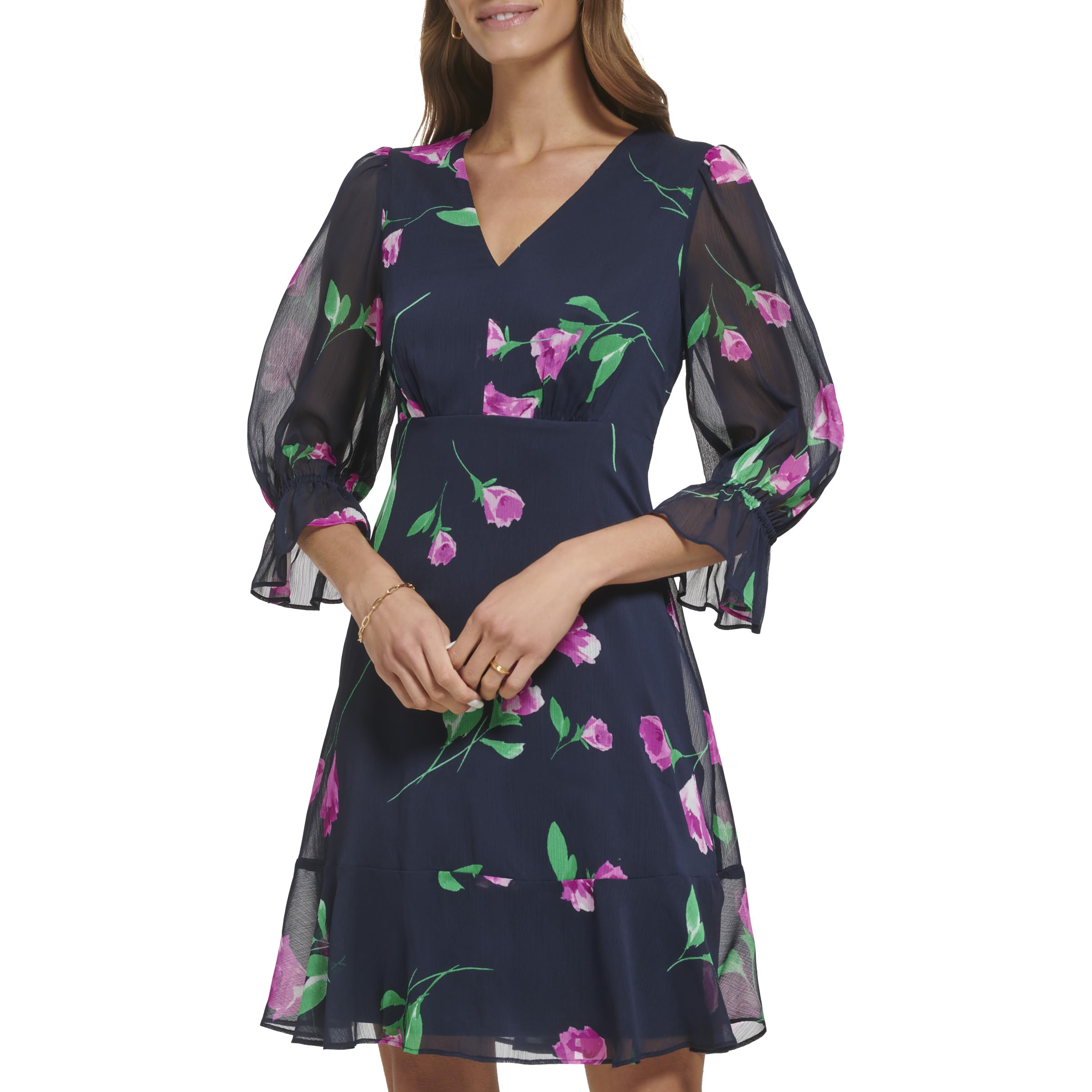 DKNY Women’s Dresses Dress, Navy/RASBRY MLT, 6