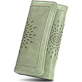 APHISON Womens Wallets RFID Blocking Leather Clutch Long Wallet for Women Card Holder Phone Organizer Ladies Travel Purse Hollow Out Sunflower Design Gift